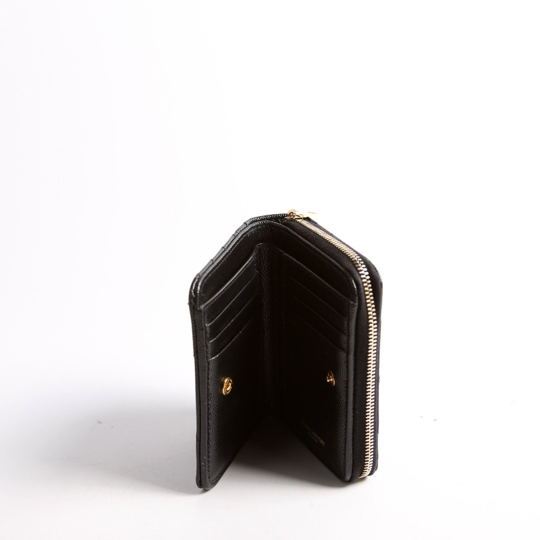 Saint Laurent 403723 Cassandre Grain De Poudre Compact Zip Around Wallet Black