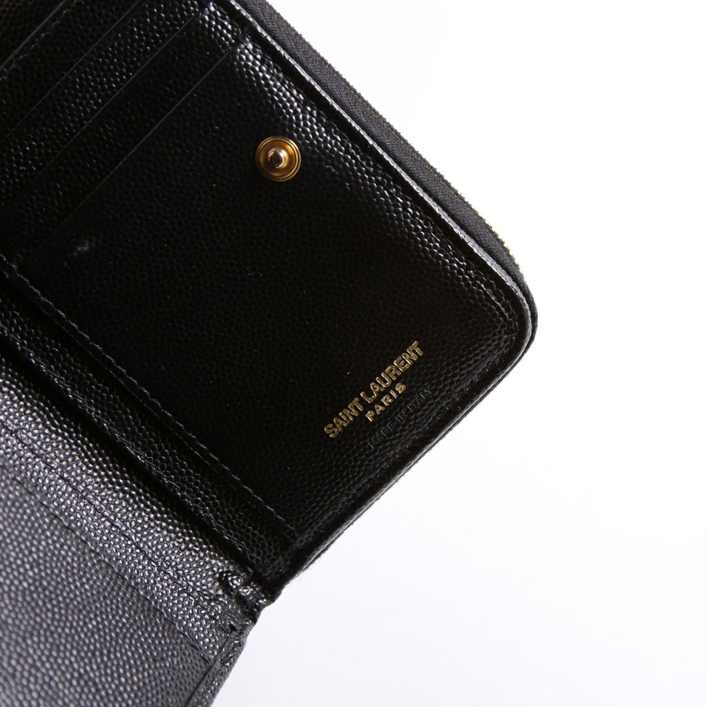 Saint Laurent 403723 Cassandre Grain De Poudre Compact Zip Around Wallet Black
