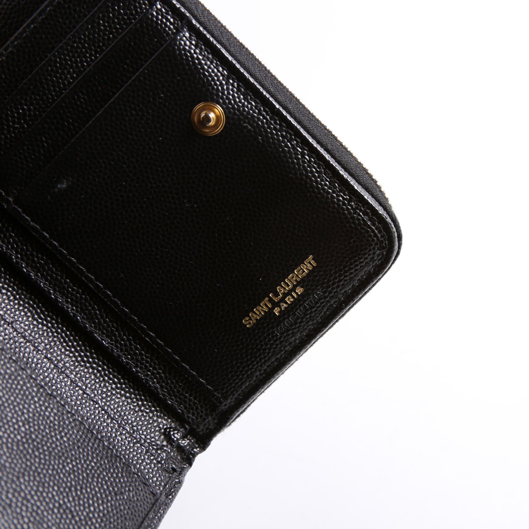 Saint Laurent 403723 Cassandre Grain De Poudre Compact Zip Around Wallet Black