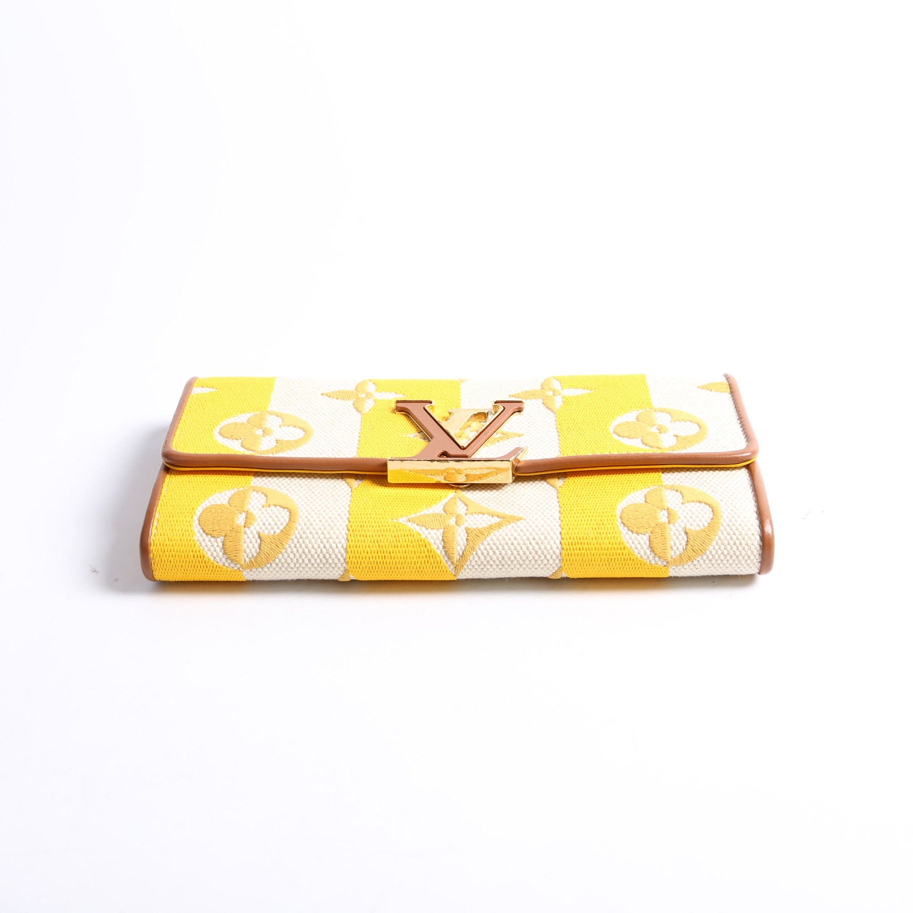 Louis Vuitton Capucines Wallet Striped Embroidered Yellow