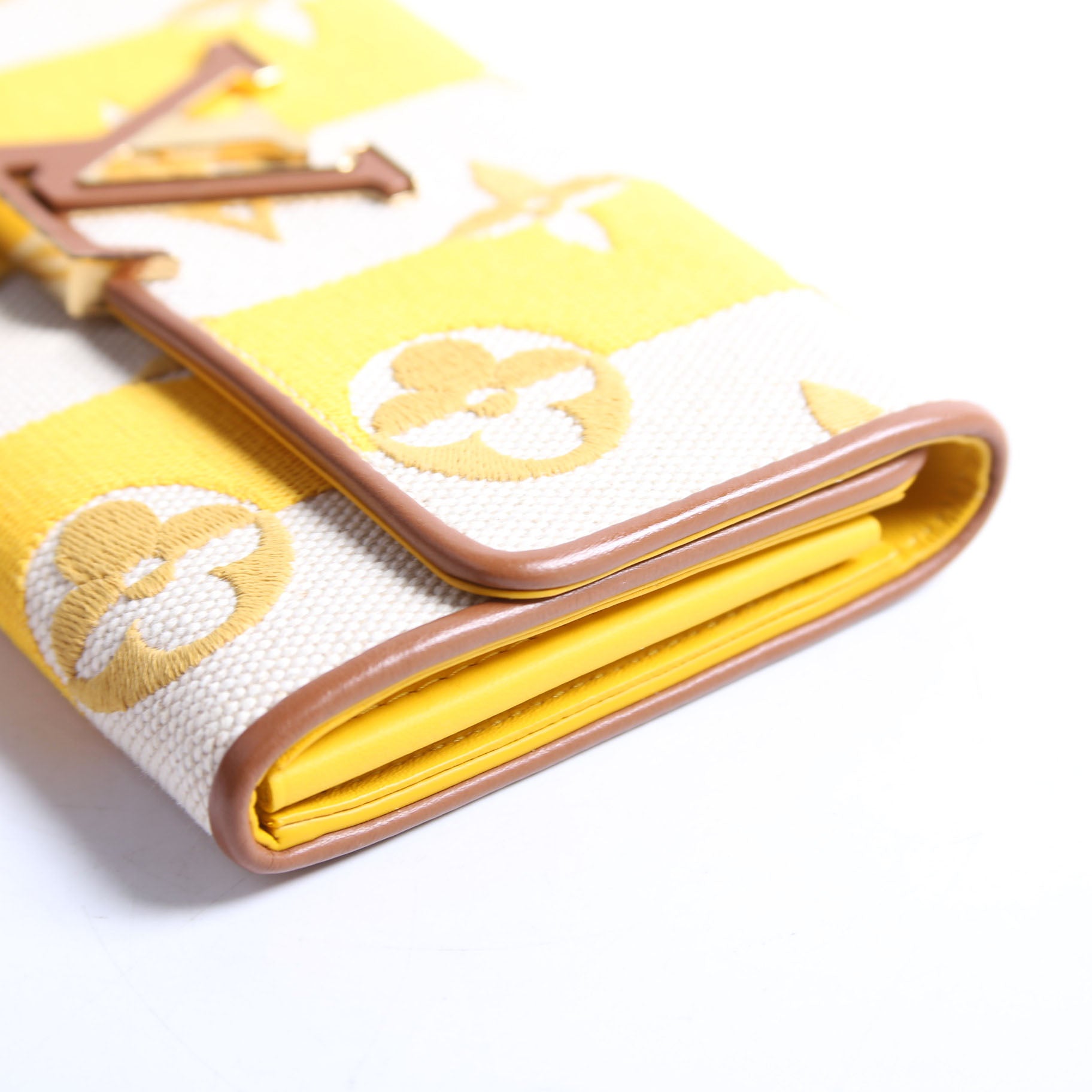 Louis Vuitton Capucines Wallet Striped Embroidered Yellow