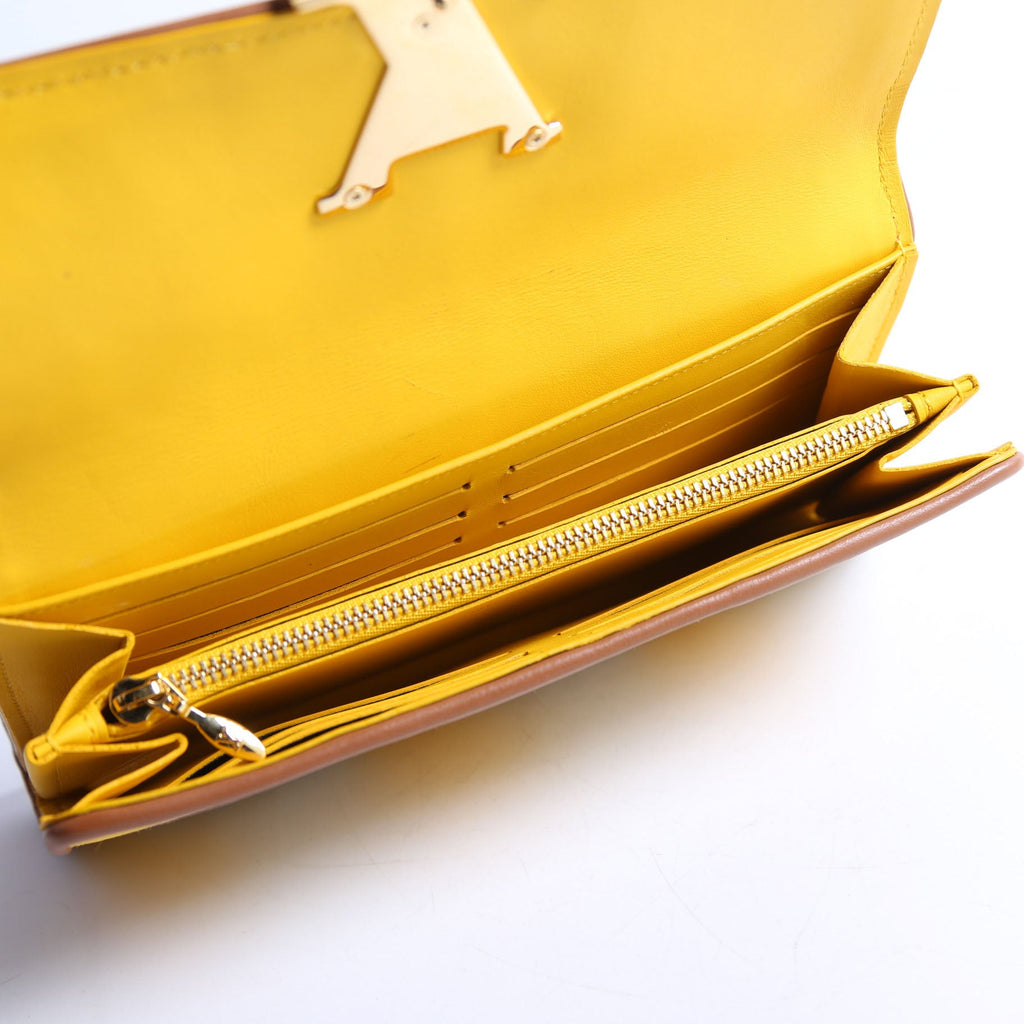 Louis Vuitton Capucines Wallet Striped Embroidered Yellow