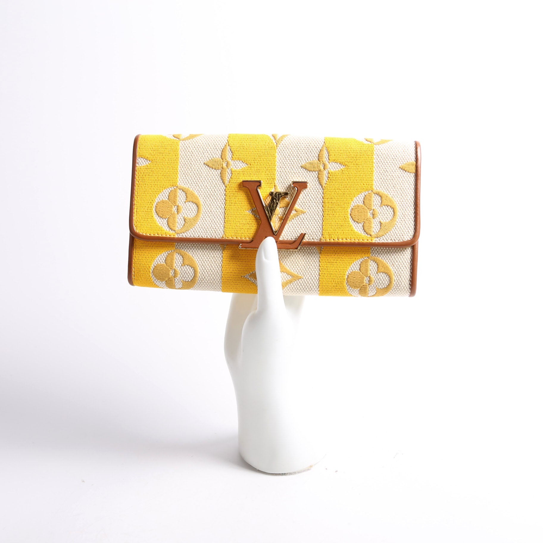 Louis Vuitton Capucines Wallet Striped Embroidered Yellow