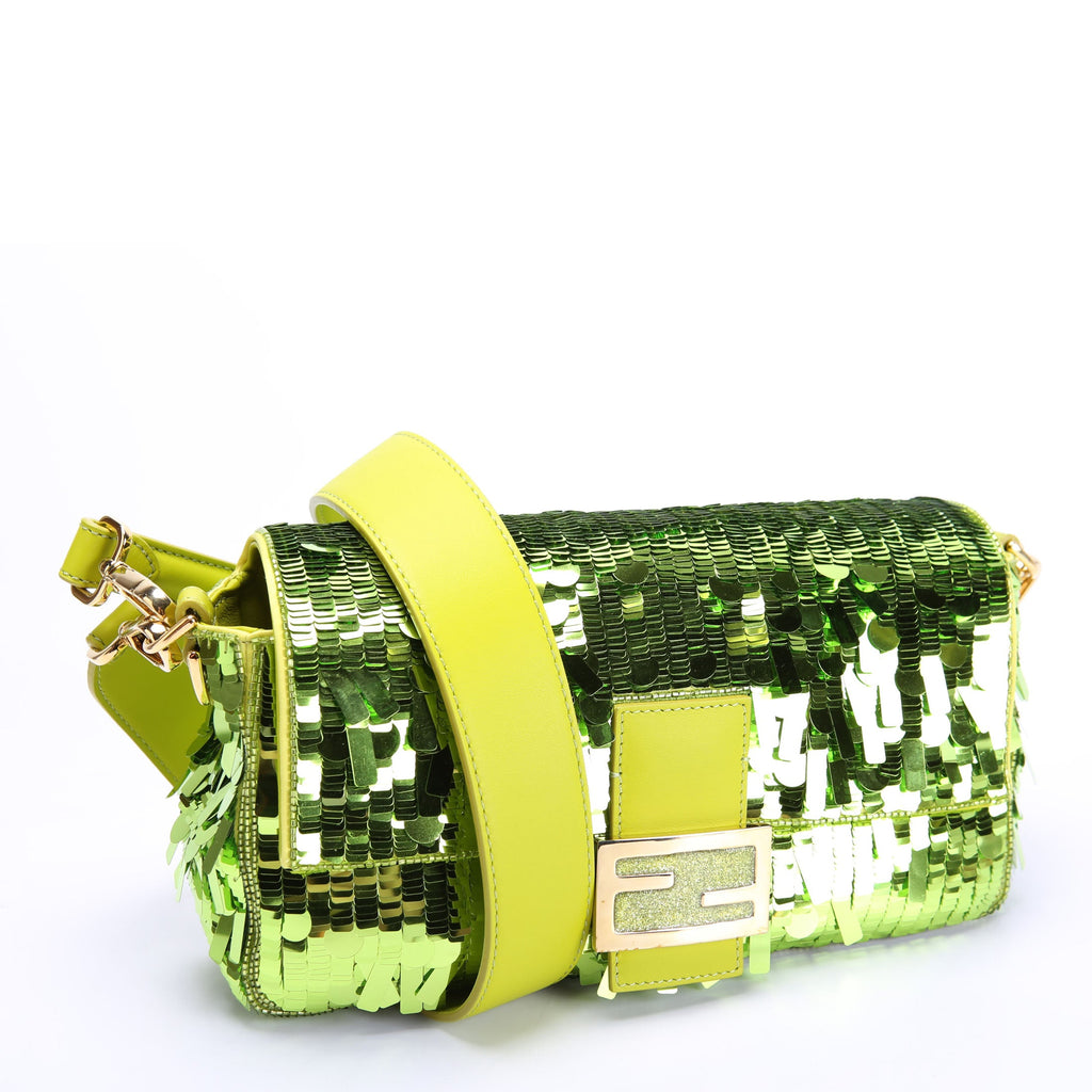 Fendi Sex And The City Sequin Paillettes Baguette Green