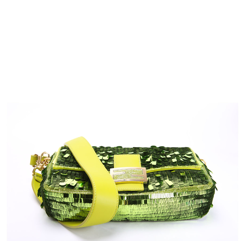 Fendi Sex And The City Sequin Paillettes Baguette Green