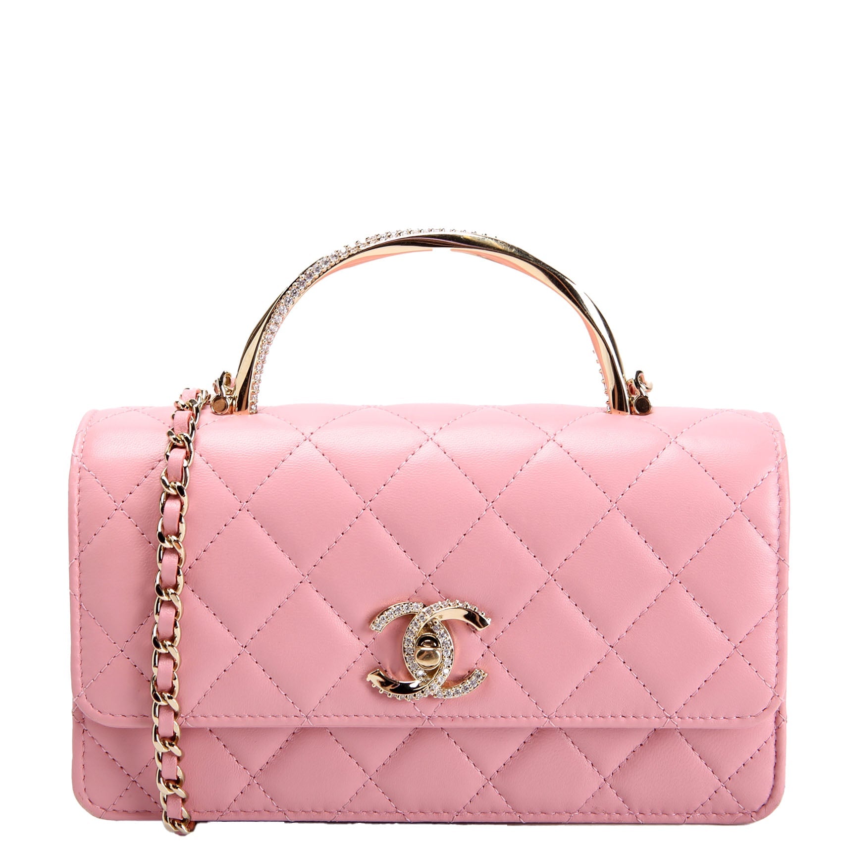 Chanel Crystal CC Top Handle Phone Holder Lambskin (RFID) Pink/Gold