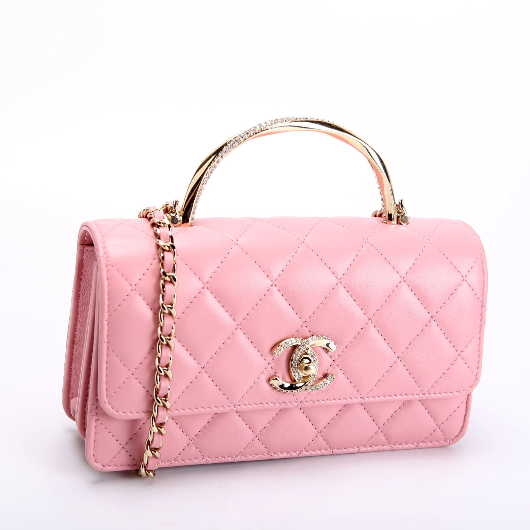 Chanel Crystal CC Top Handle Phone Holder Lambskin (RFID) Pink/Gold