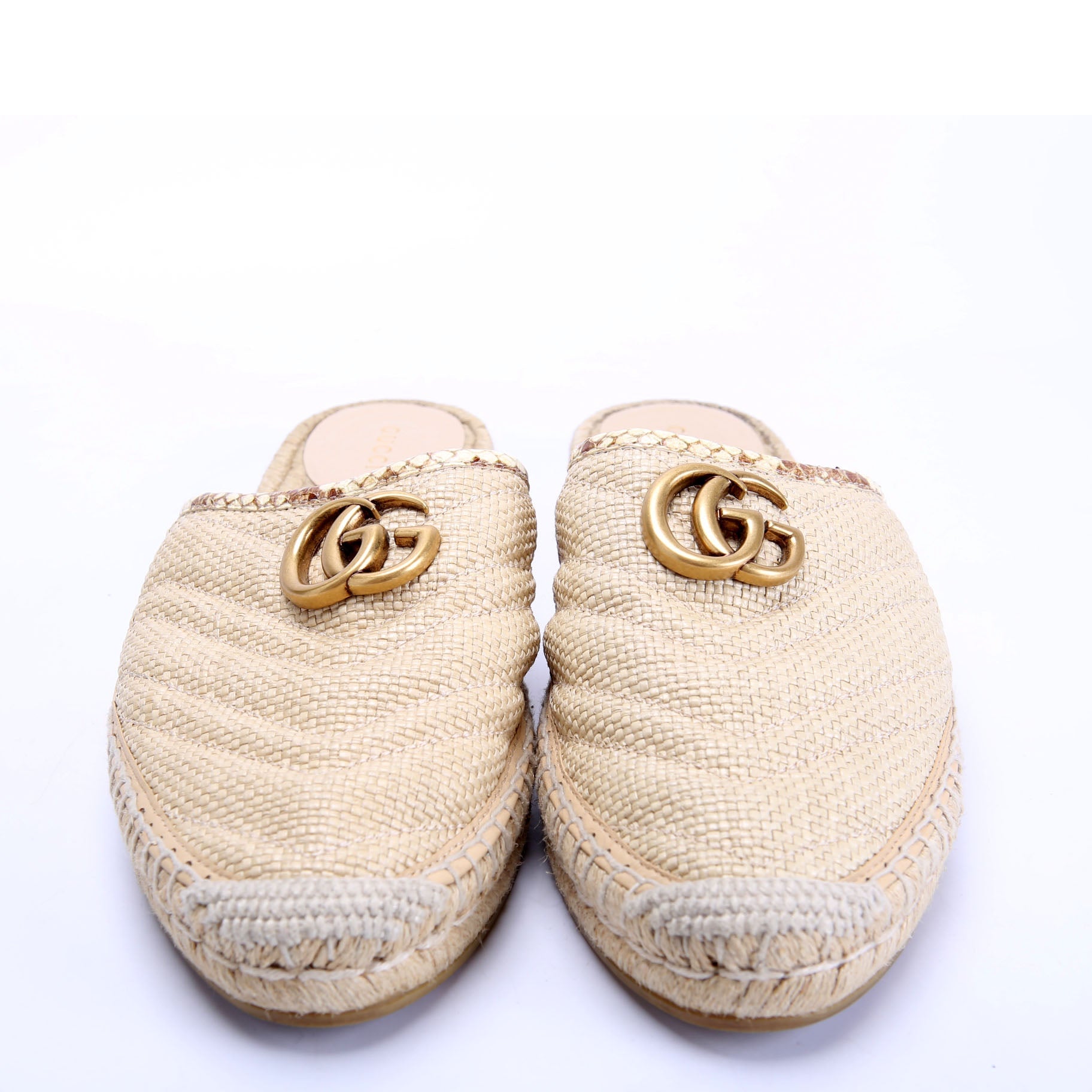 Gucci GG Marmont Espadrille Mules Size 39.5 Tan