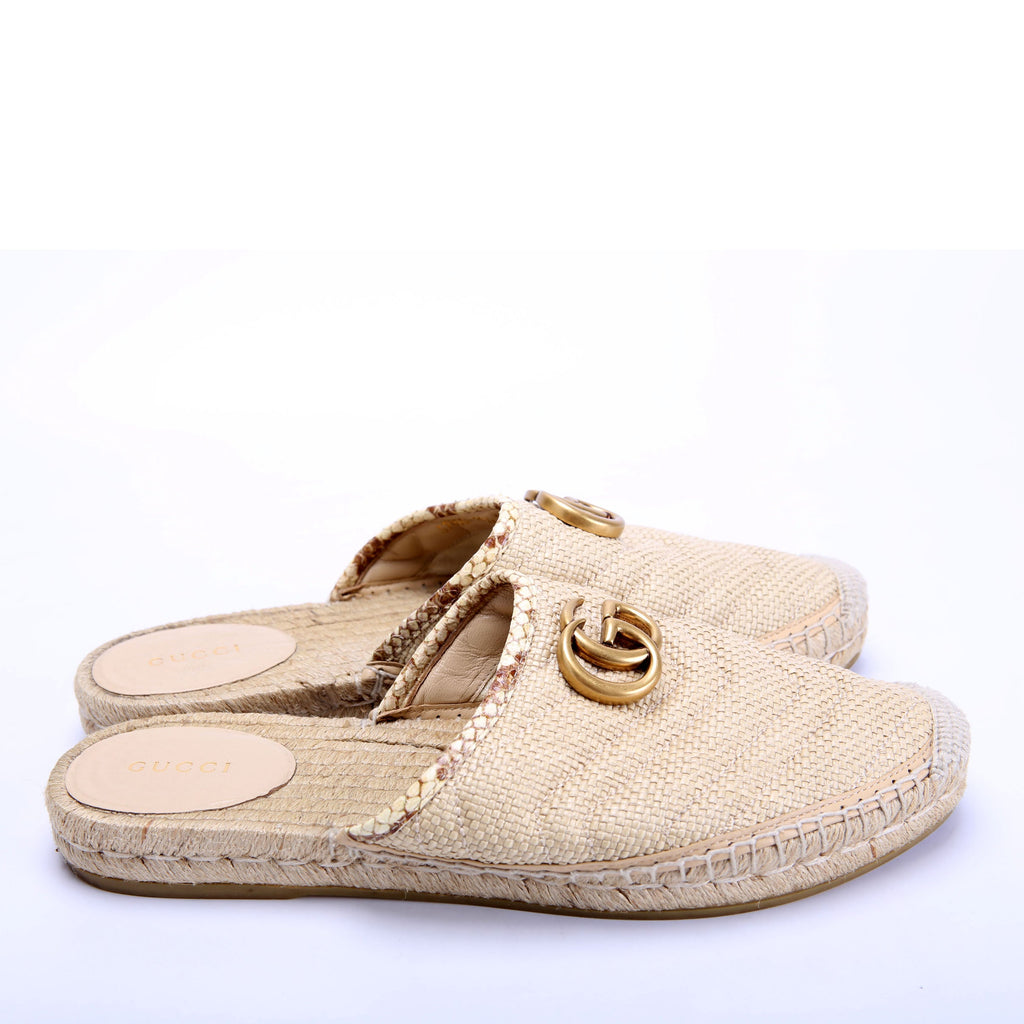 Gucci GG Marmont Espadrille Mules Size 39.5 Tan