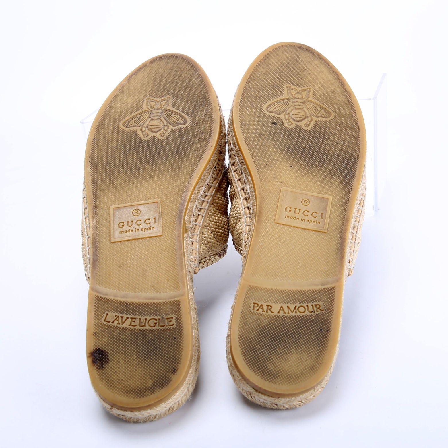 Gucci GG Marmont Espadrille Mules Size 39.5 Tan