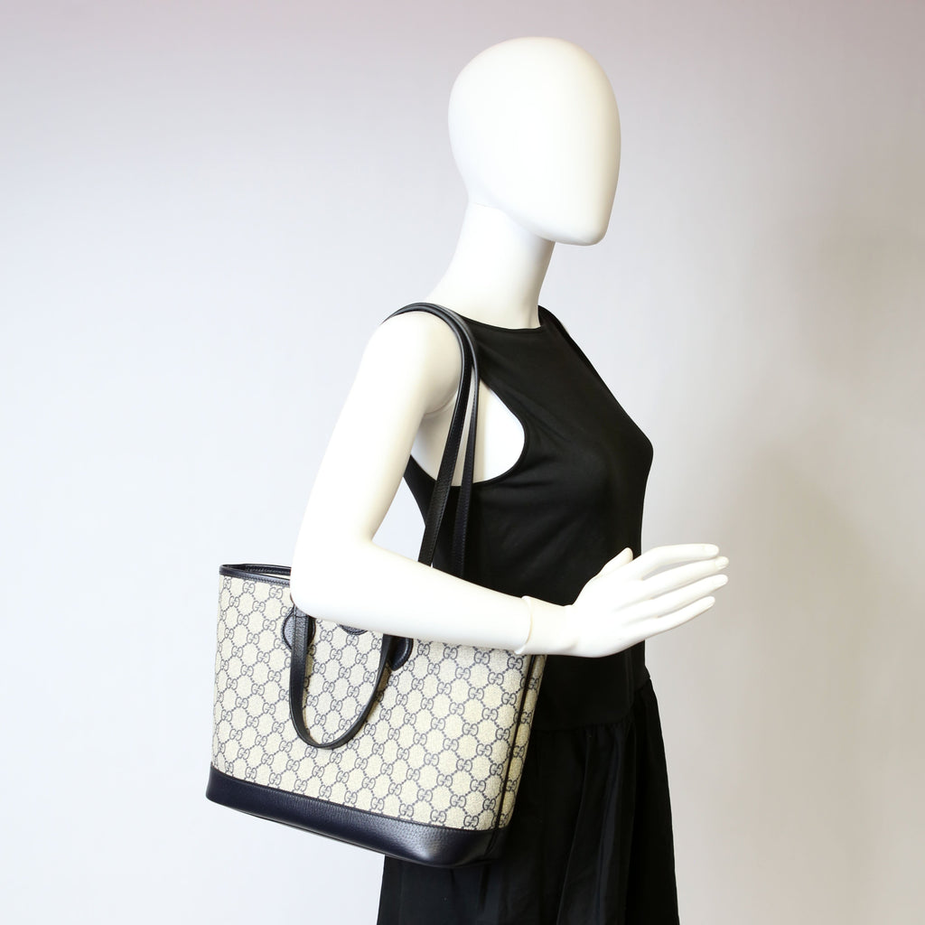 Gucci 765043 GG Supreme Ophidia Shoulder Tote Medium Blue