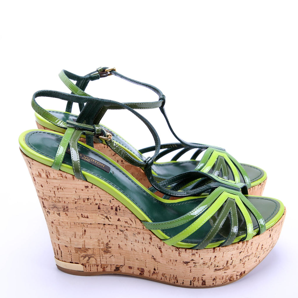 Louis Vuitton Summertime Cork Wedges Size 39 Green