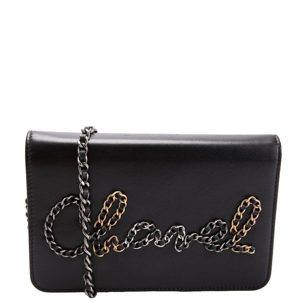 Chanel Two-Tone Chain 20s Signe WOC Calfskin 29M Black