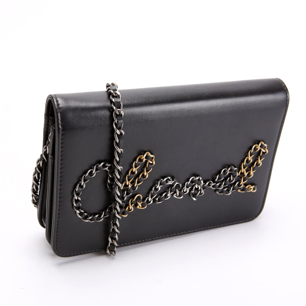 Chanel Two-Tone Chain 20s Signe WOC Calfskin 29M Black