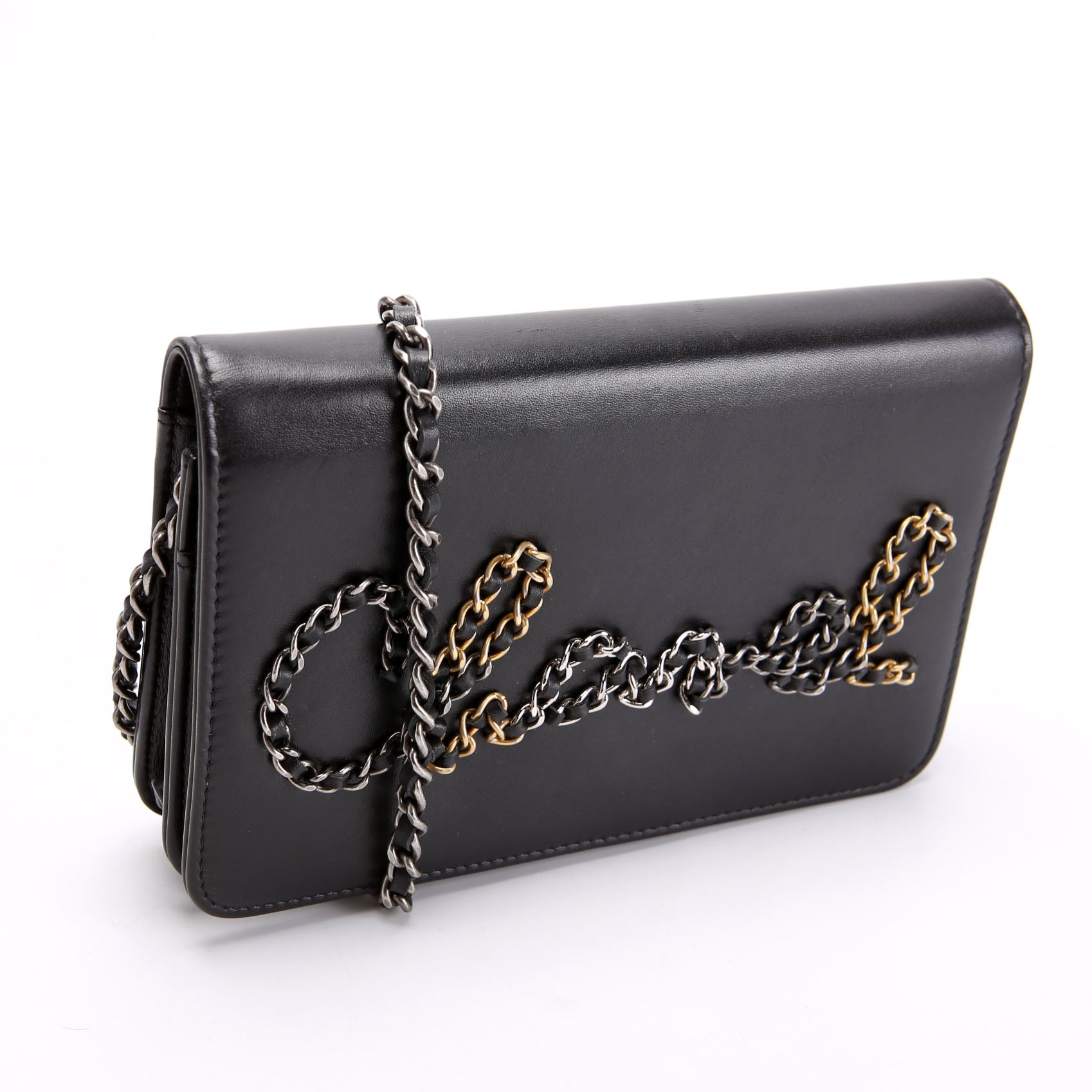 Chanel Two-Tone Chain 20s Signe WOC Calfskin 29M Black