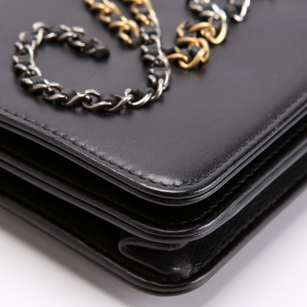 Chanel Two-Tone Chain 20s Signe WOC Calfskin 29M Black