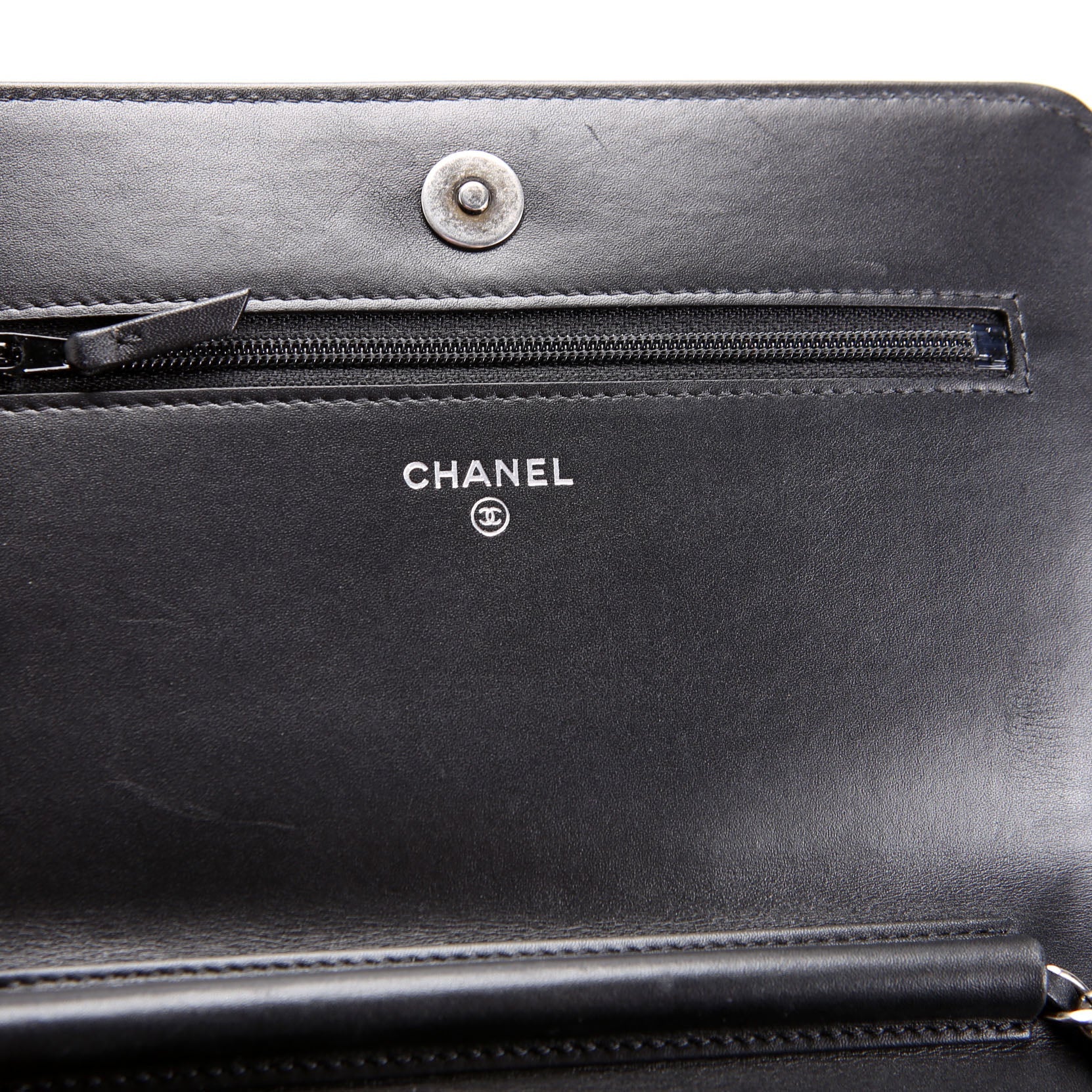 Chanel Two-Tone Chain 20s Signe WOC Calfskin 29M Black