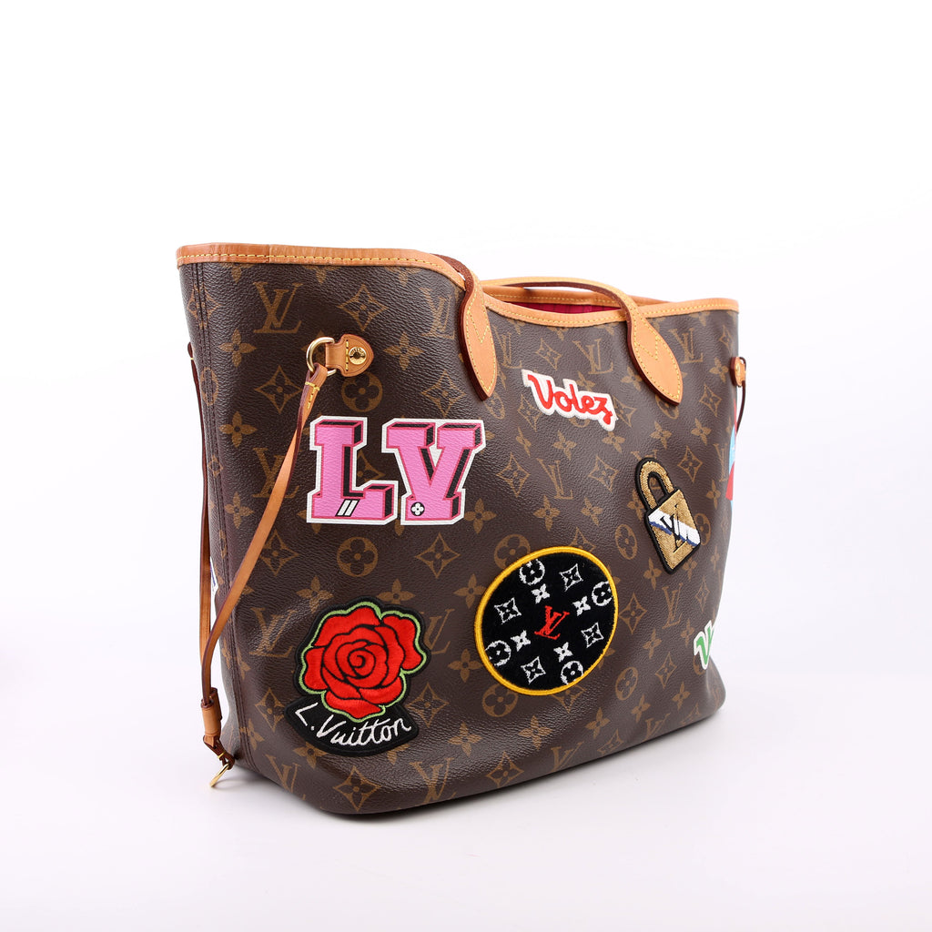 Louis Vuitton Neverfull With Wallet MM Monogram Patches Pink