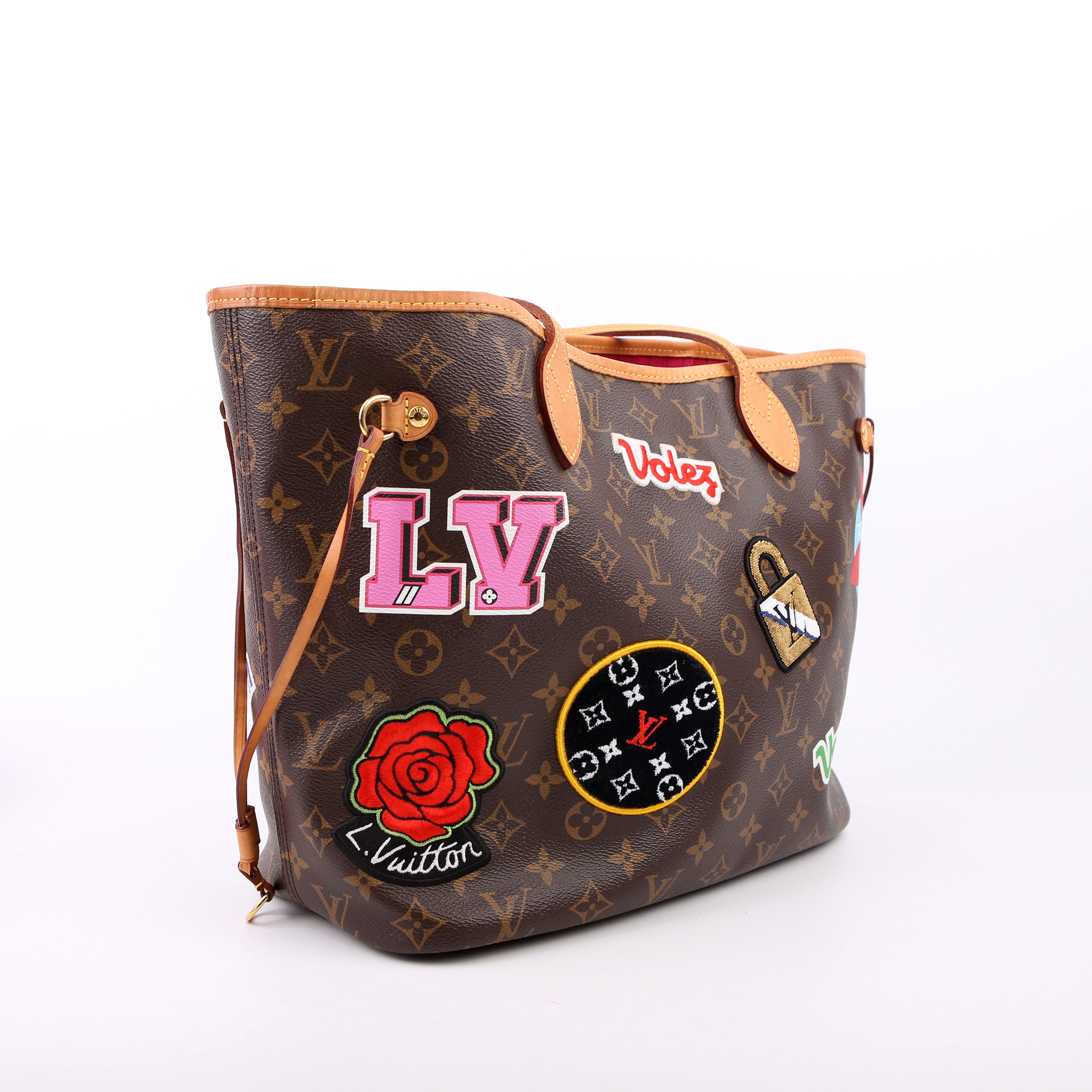 Louis Vuitton Neverfull With Wallet MM Monogram Patches Pink