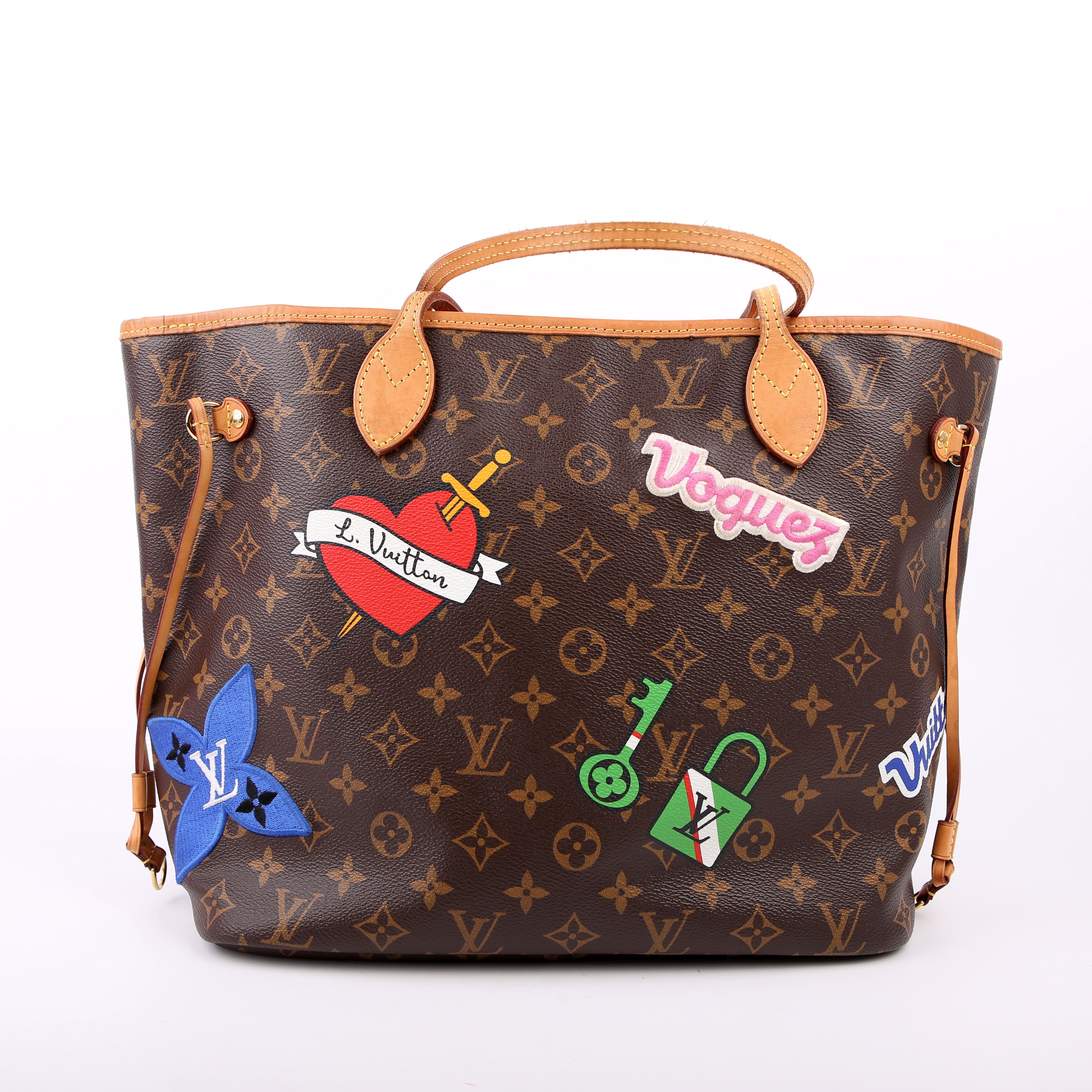 Louis Vuitton Neverfull With Wallet MM Monogram Patches Pink