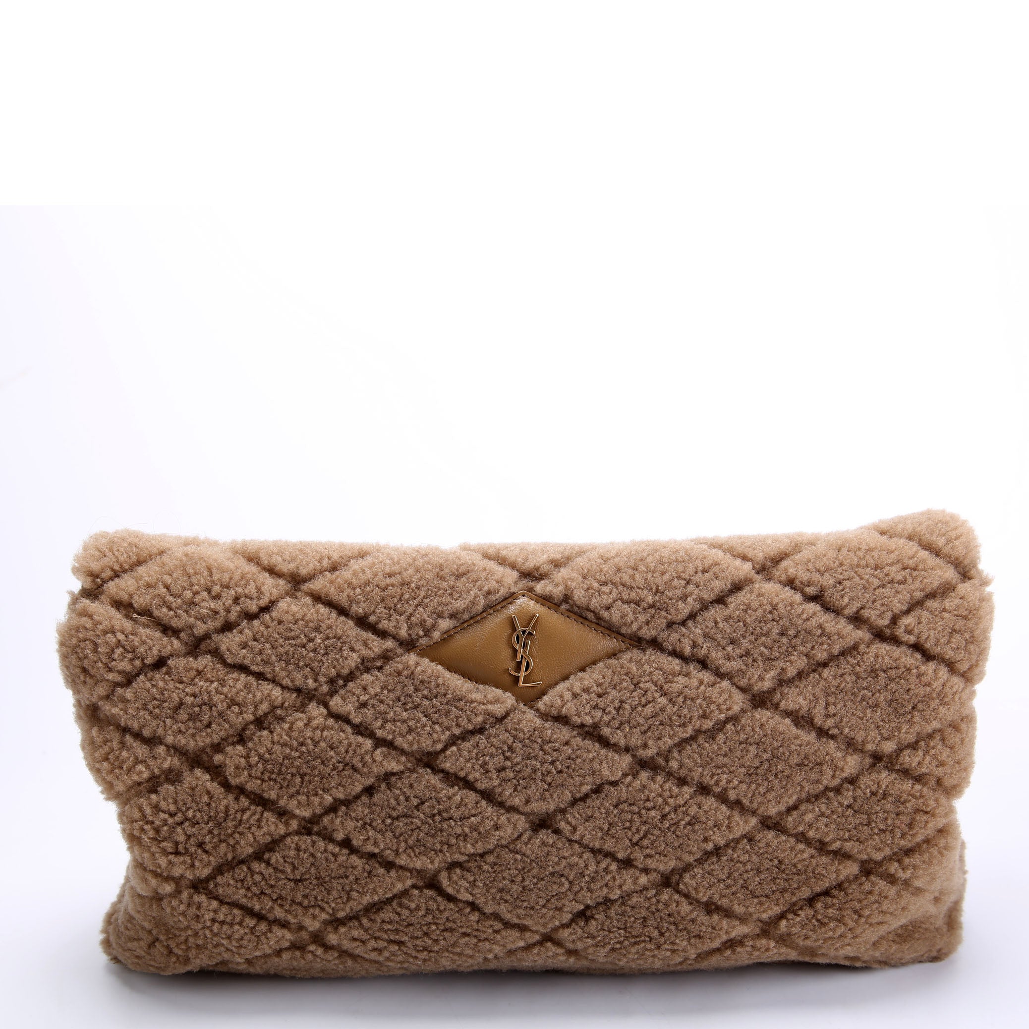 Saint Laurent Shearling Sade Puffer Envelope Clutch 655004 Brown
