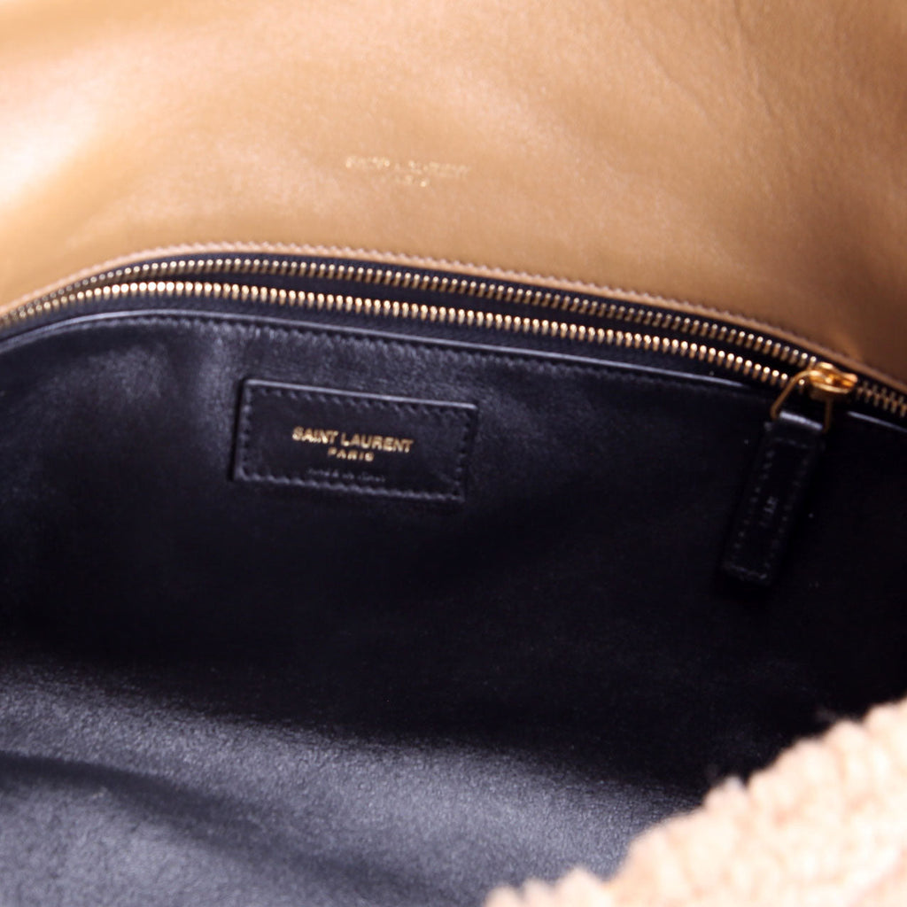 Saint Laurent Shearling Sade Puffer Envelope Clutch 655004 Brown