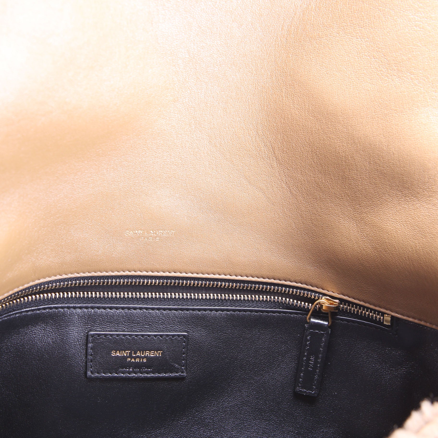 Saint Laurent Shearling Sade Puffer Envelope Clutch 655004 Brown