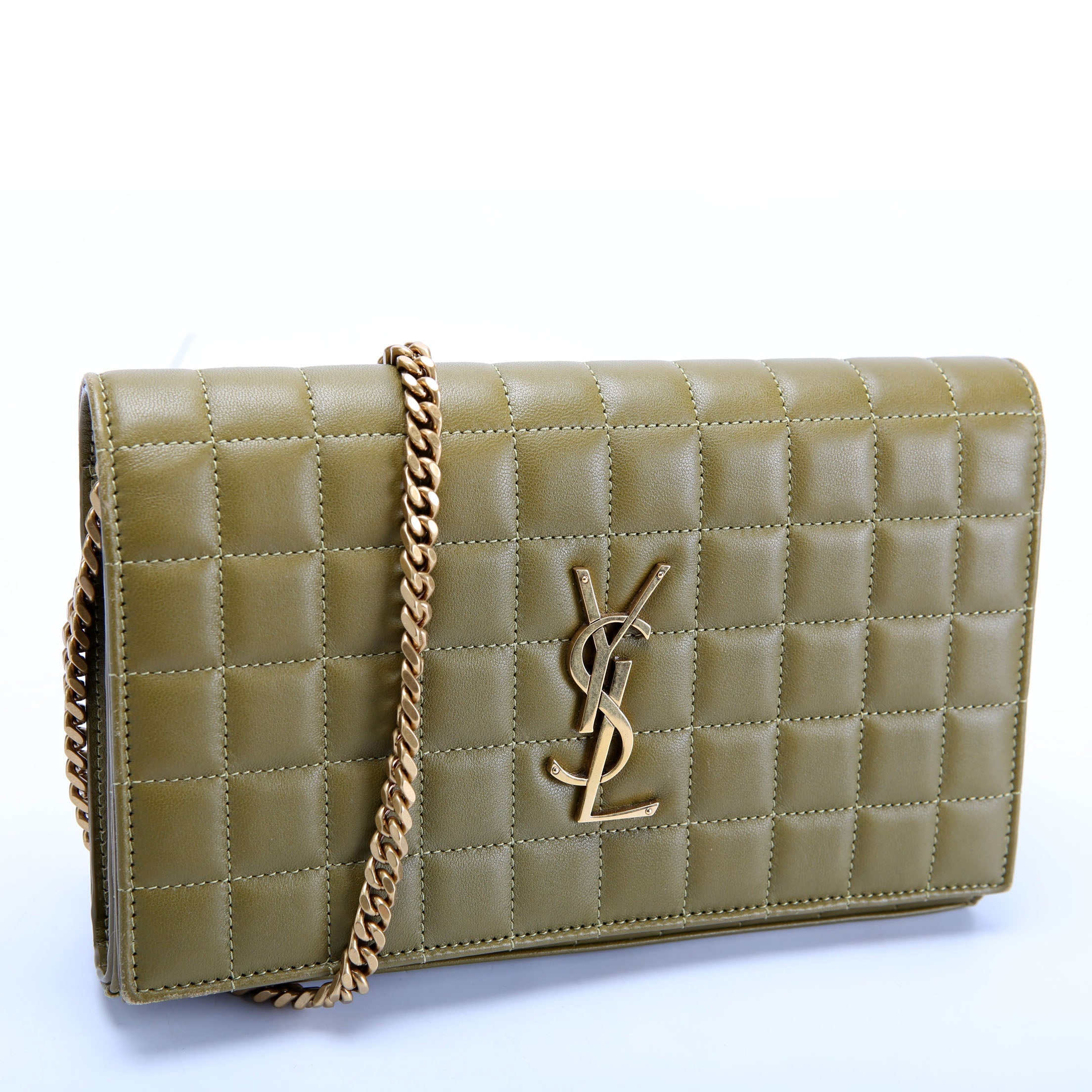 Saint Laurent Cassandra Chain Wallet Quilted Lambskin 743346 Green