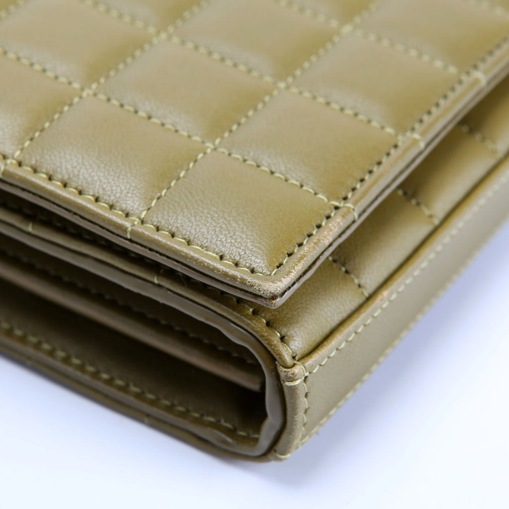 Saint Laurent Cassandra Chain Wallet Quilted Lambskin 743346 Green