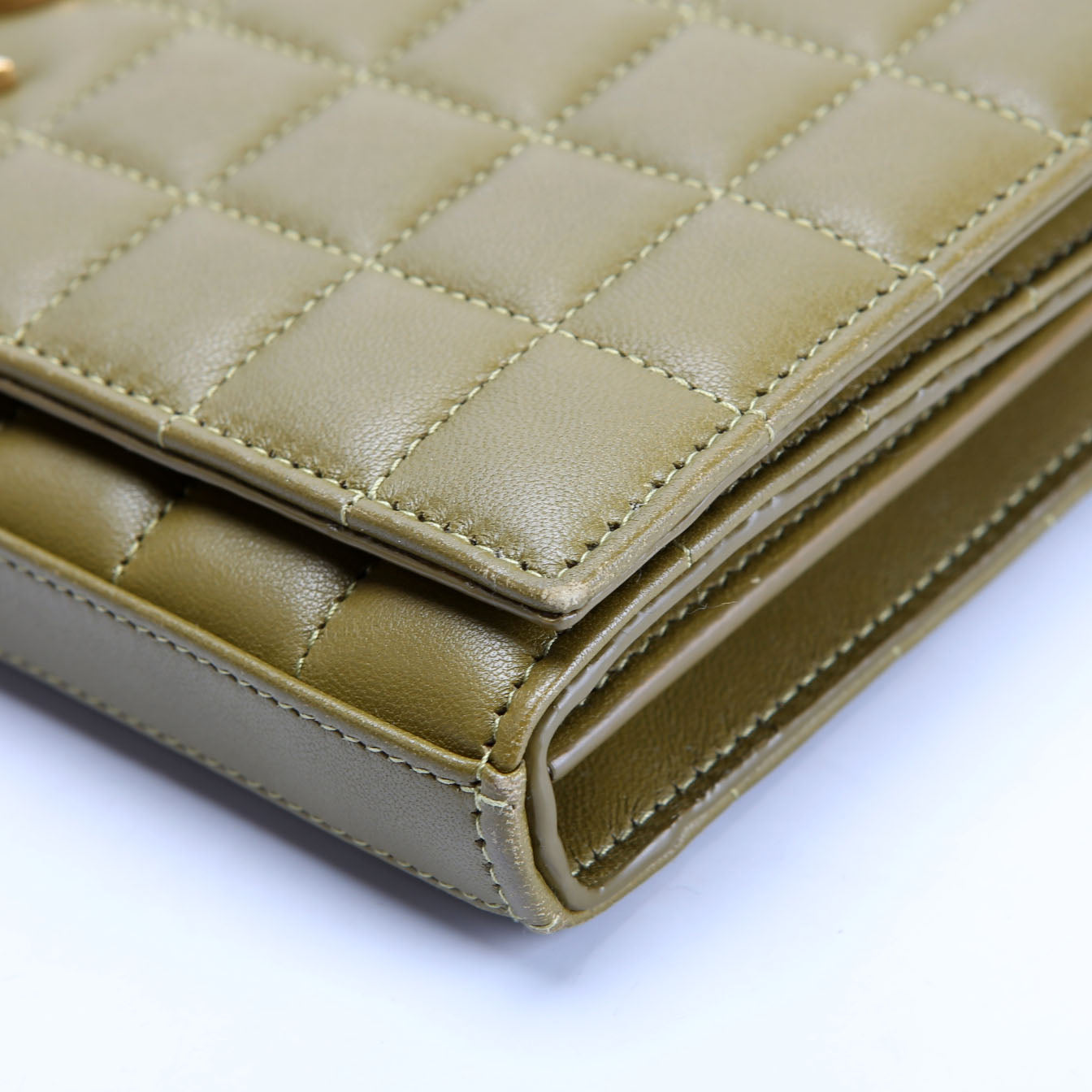 Saint Laurent Cassandra Chain Wallet Quilted Lambskin 743346 Green