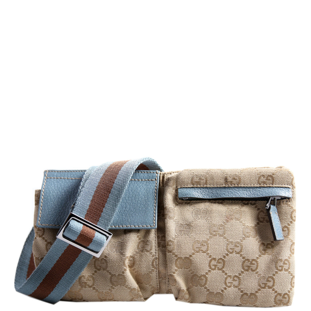 Gucci 162962 GG Canvas Mini Waist Bag Beige/Blue