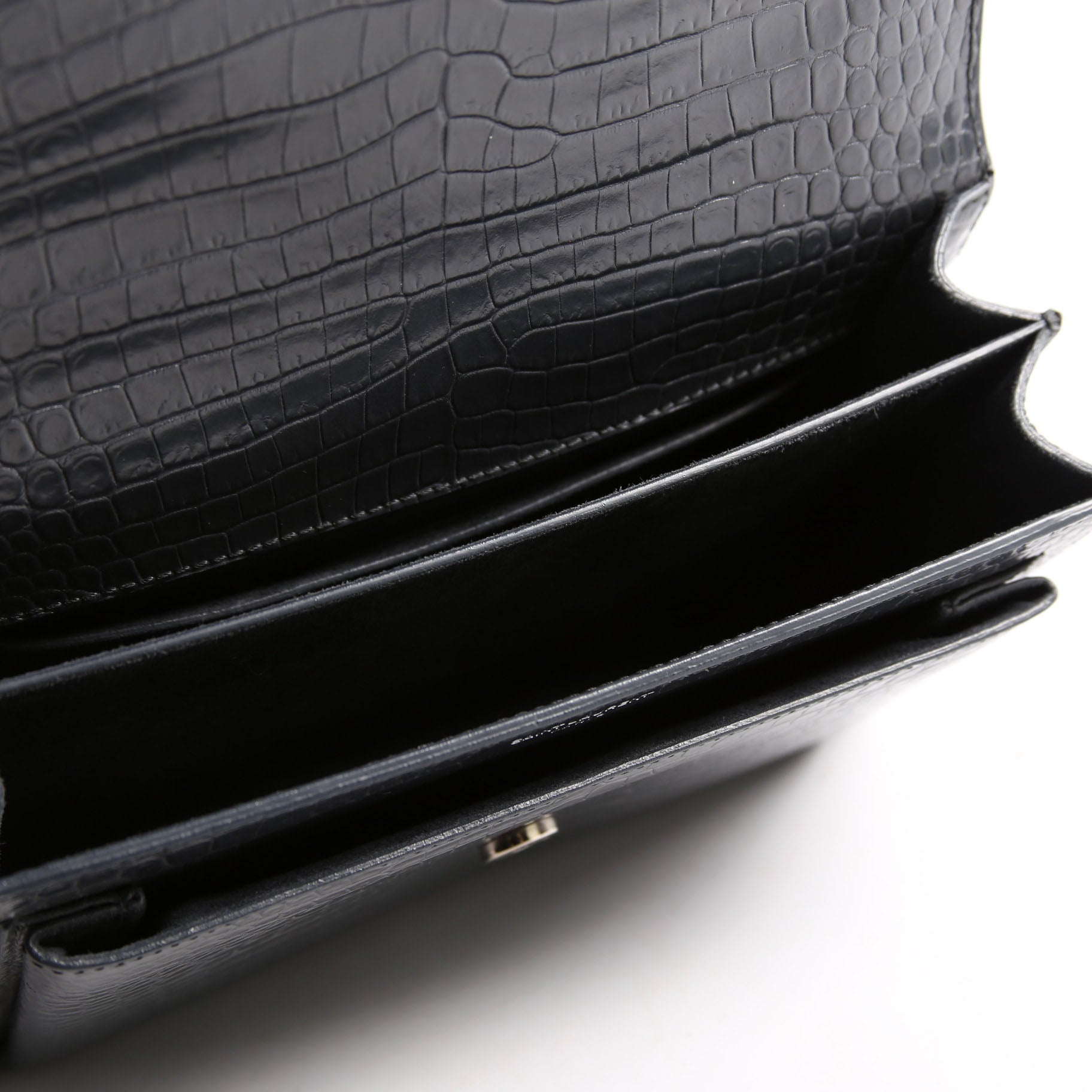 Saint Laurent Sunset Medium Crocodile Embossed 442906 Gray/Silver