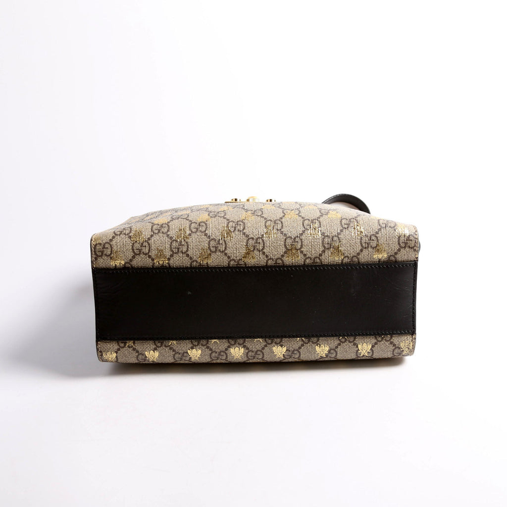 Gucci 498156 Padlock GG Bee Small Tote Beige/Black