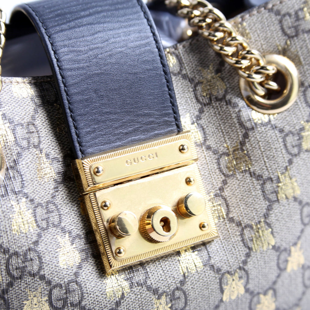 Gucci 498156 Padlock GG Bee Small Tote Beige/Black