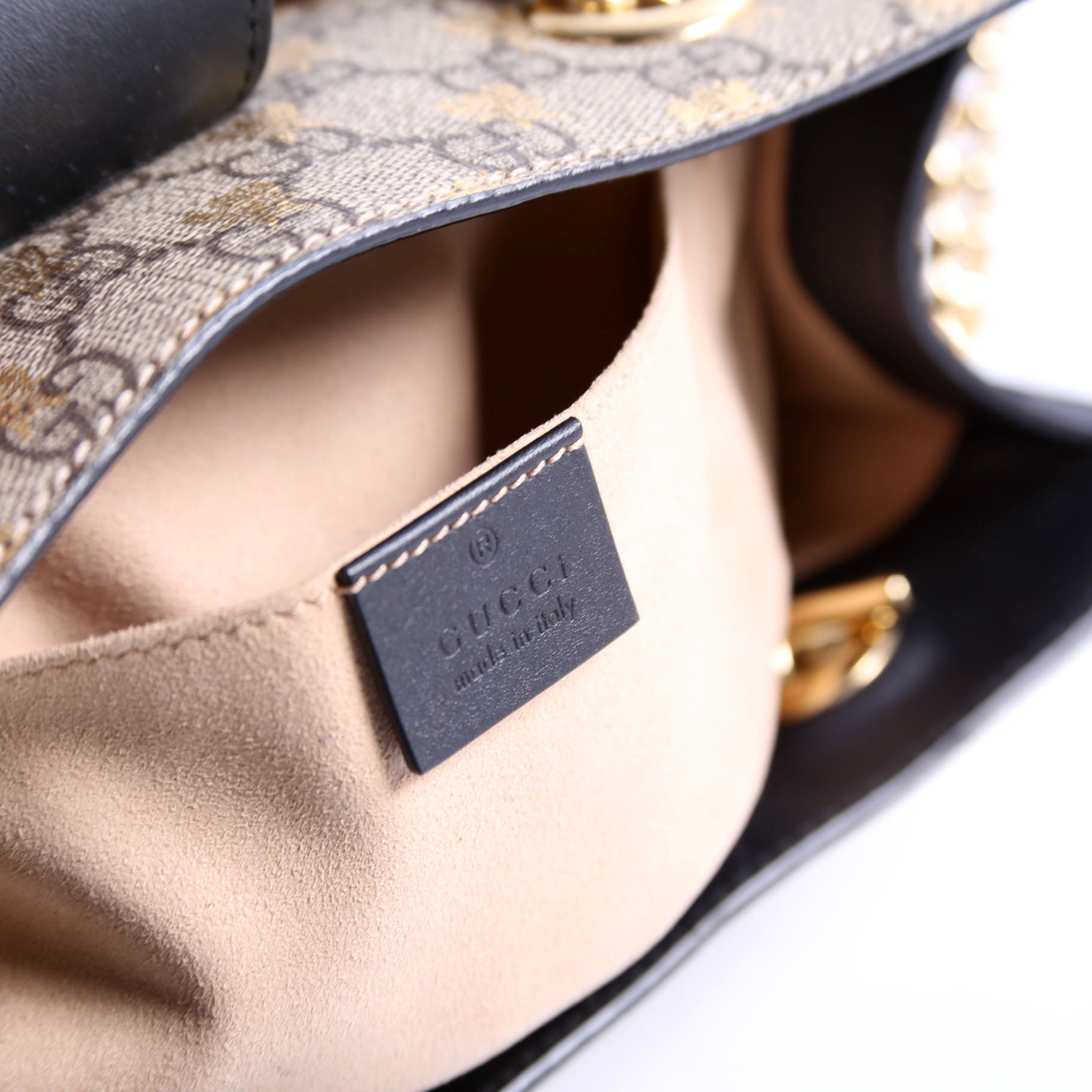 Gucci 498156 Padlock GG Bee Small Tote Beige/Black