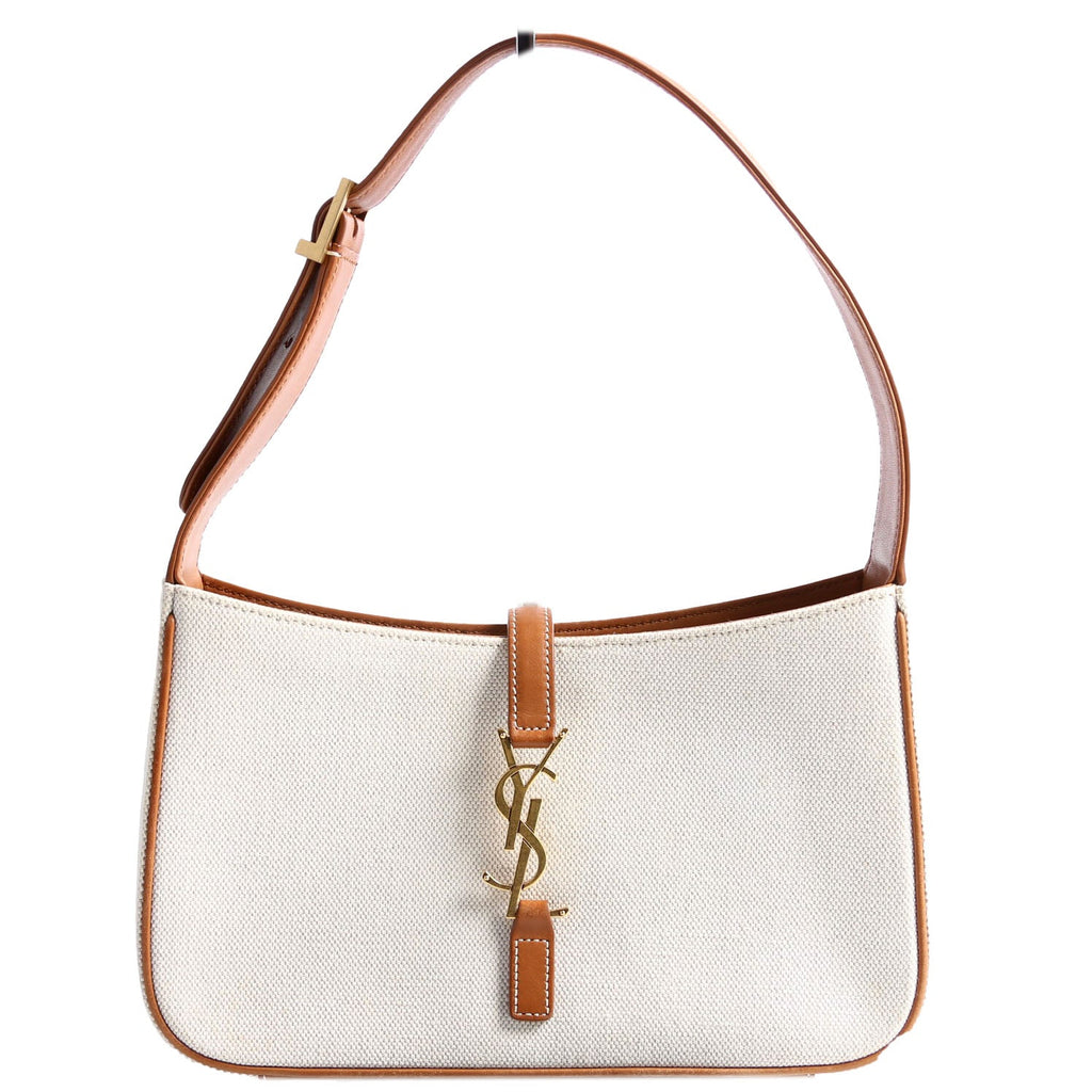 Saint Laurent 657228 Le 5 A 7 Hobo Canvas/Calfskin Brown/Ivory
