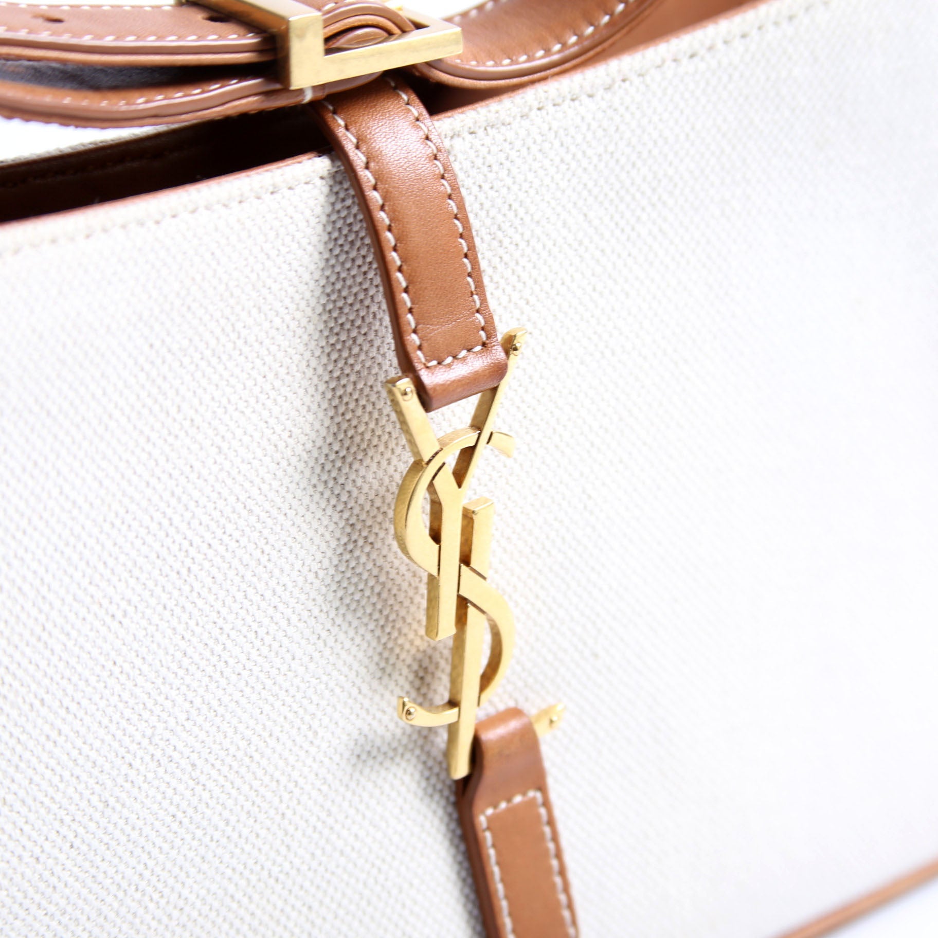 Saint Laurent 657228 Le 5 A 7 Hobo Canvas/Calfskin Brown/Ivory