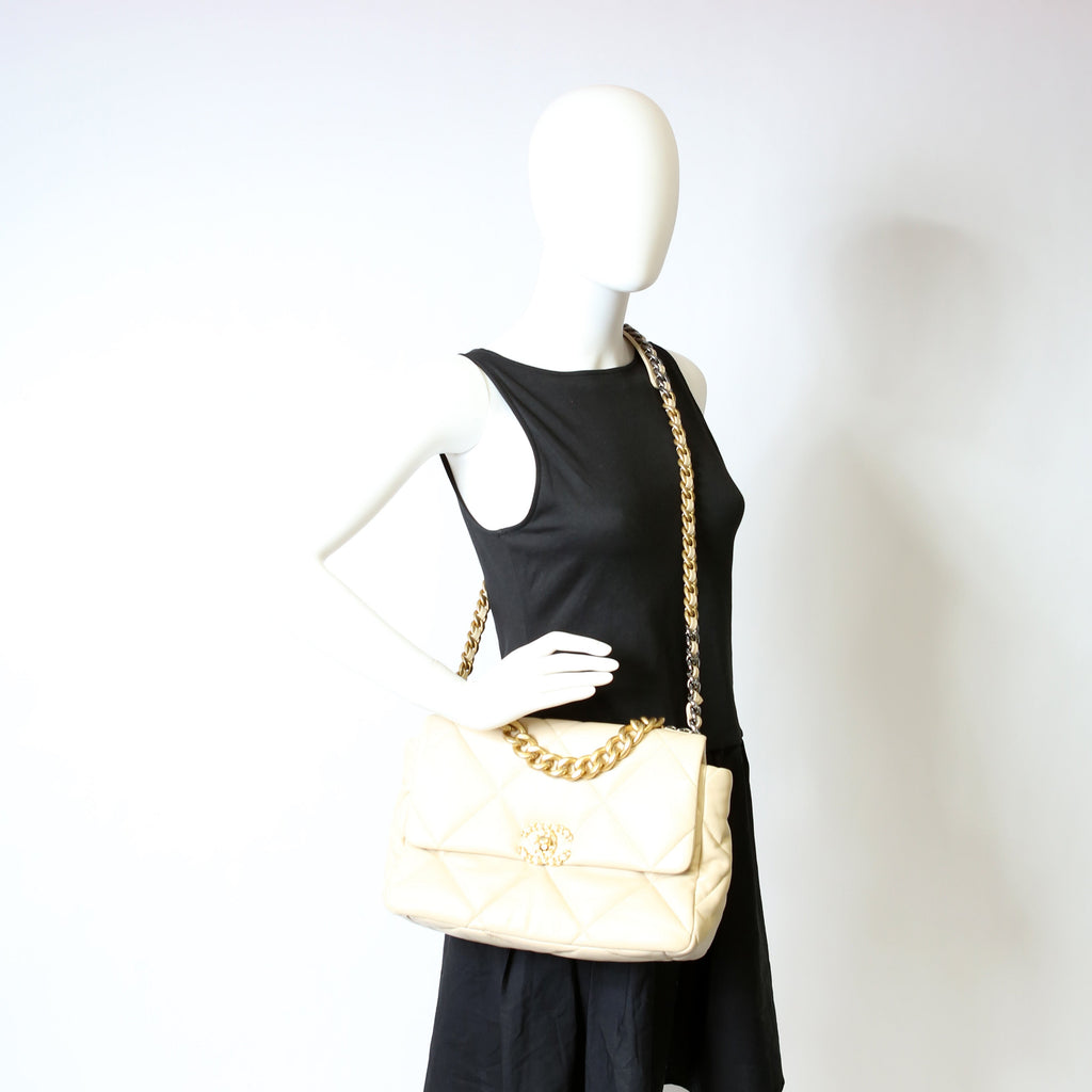 Chanel Quilted Goatskin 19 Large Flap RFID Beige