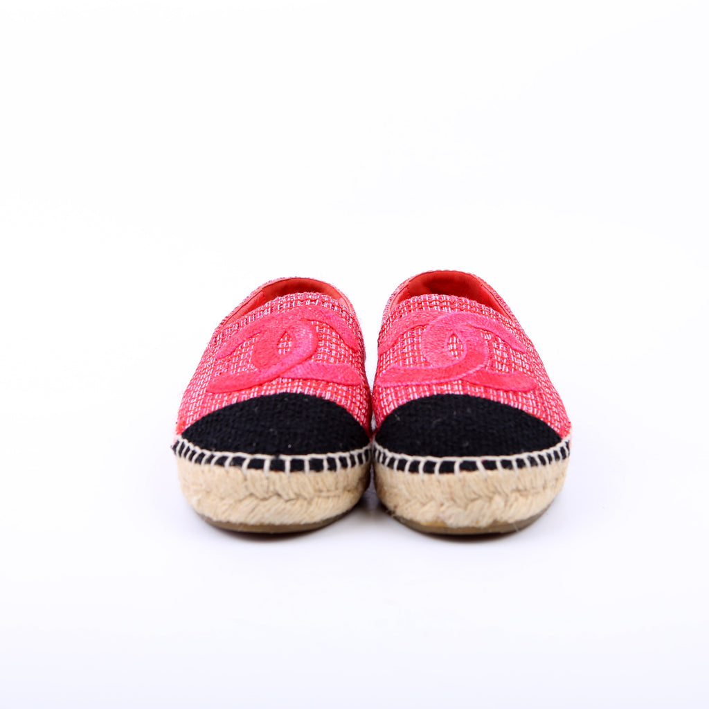 Chanel Tweed CC Espadrilles Size 36 Pink/Red