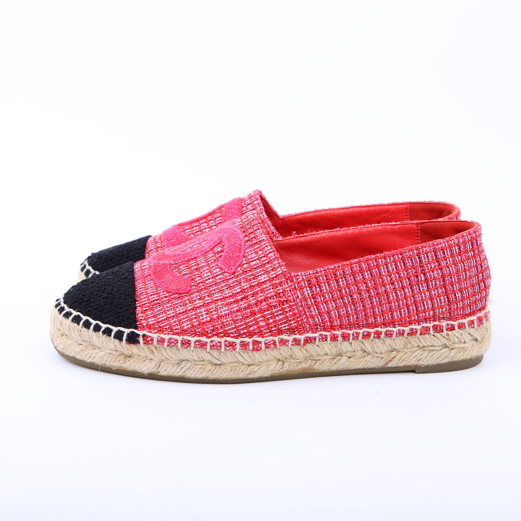 Chanel Tweed CC Espadrilles Size 36 Pink/Red