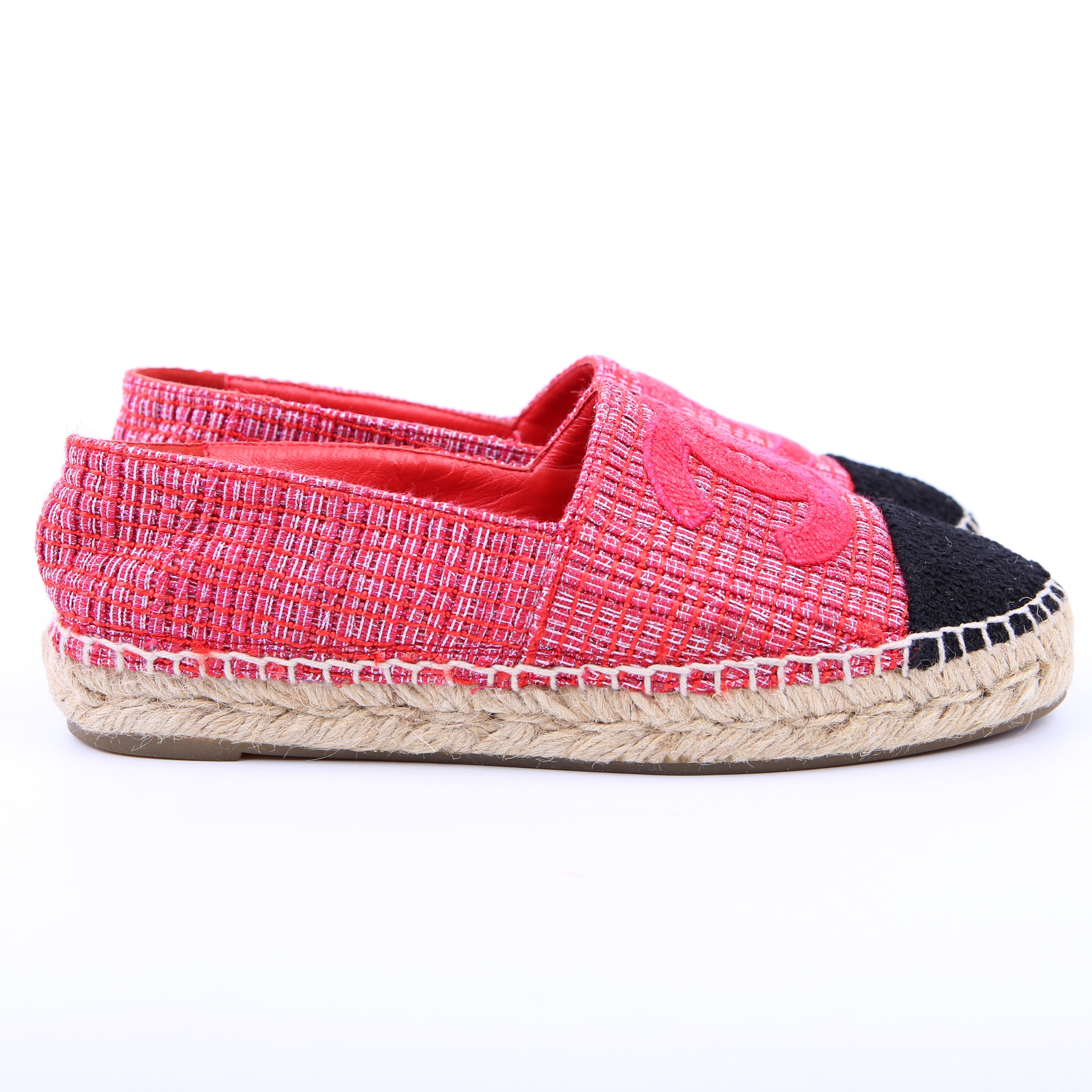 Chanel Tweed CC Espadrilles Size 36 Pink/Red