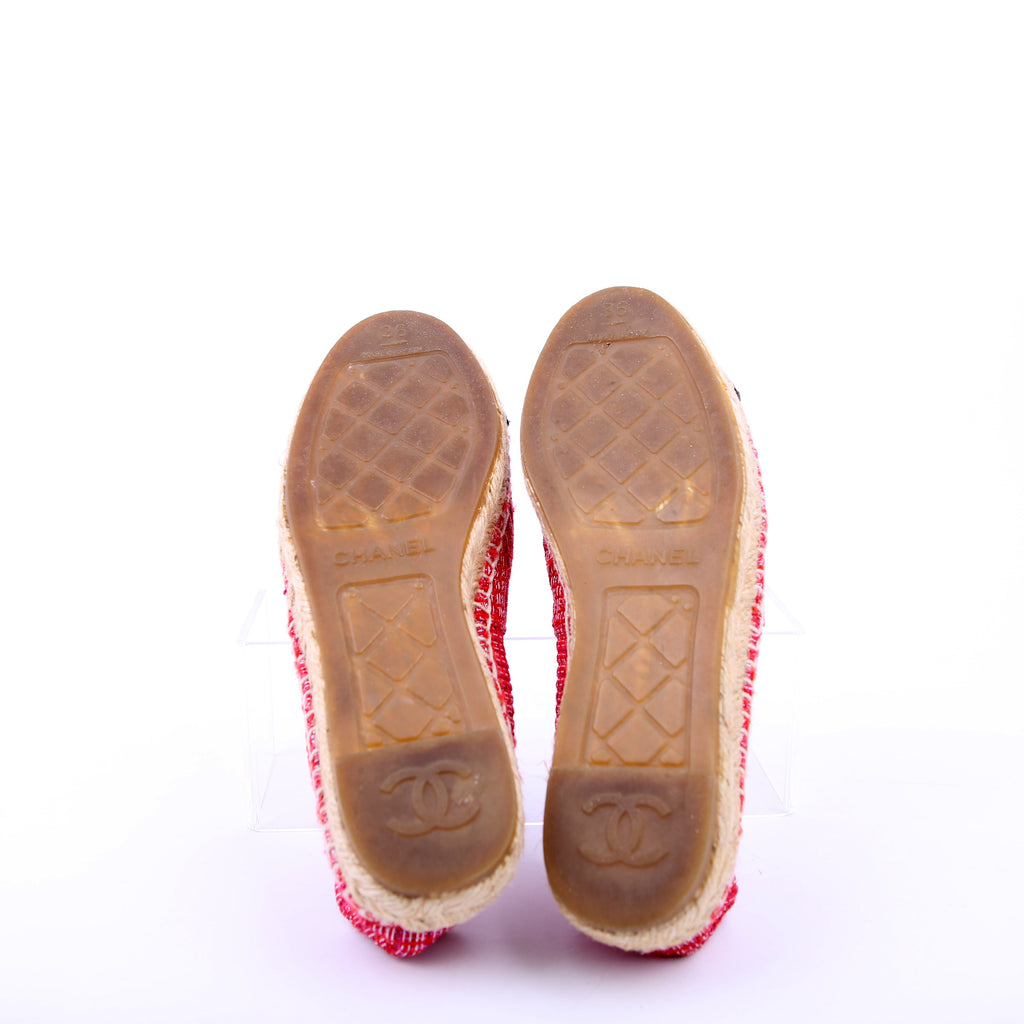 Chanel Tweed CC Espadrilles Size 36 Pink/Red