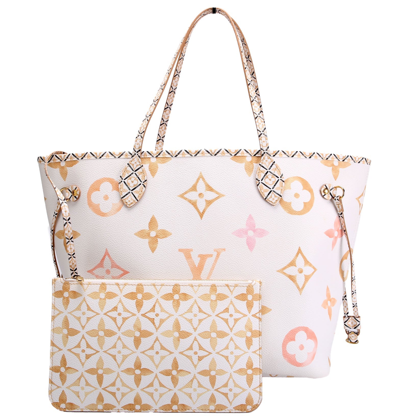 Louis Vuitton Neverfull With Wallet MM Watercolor BYTHEPOOL White/Tan