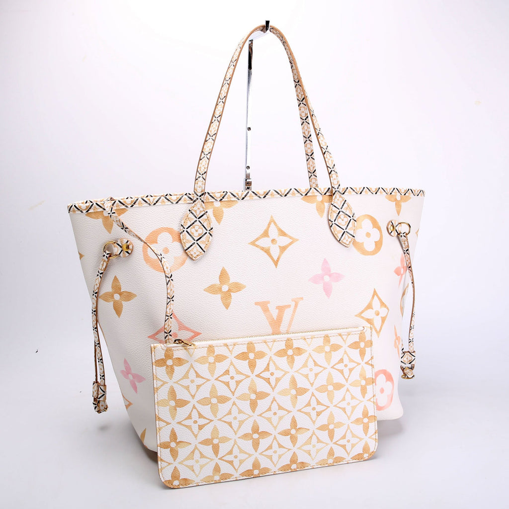 Louis Vuitton Neverfull With Wallet MM Watercolor BYTHEPOOL White/Tan