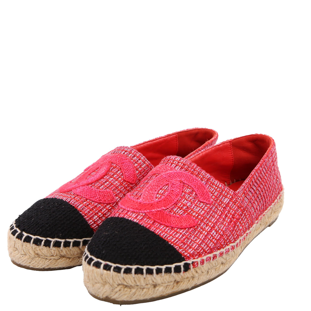 Chanel Tweed CC Espadrilles Size 36 Pink/Red