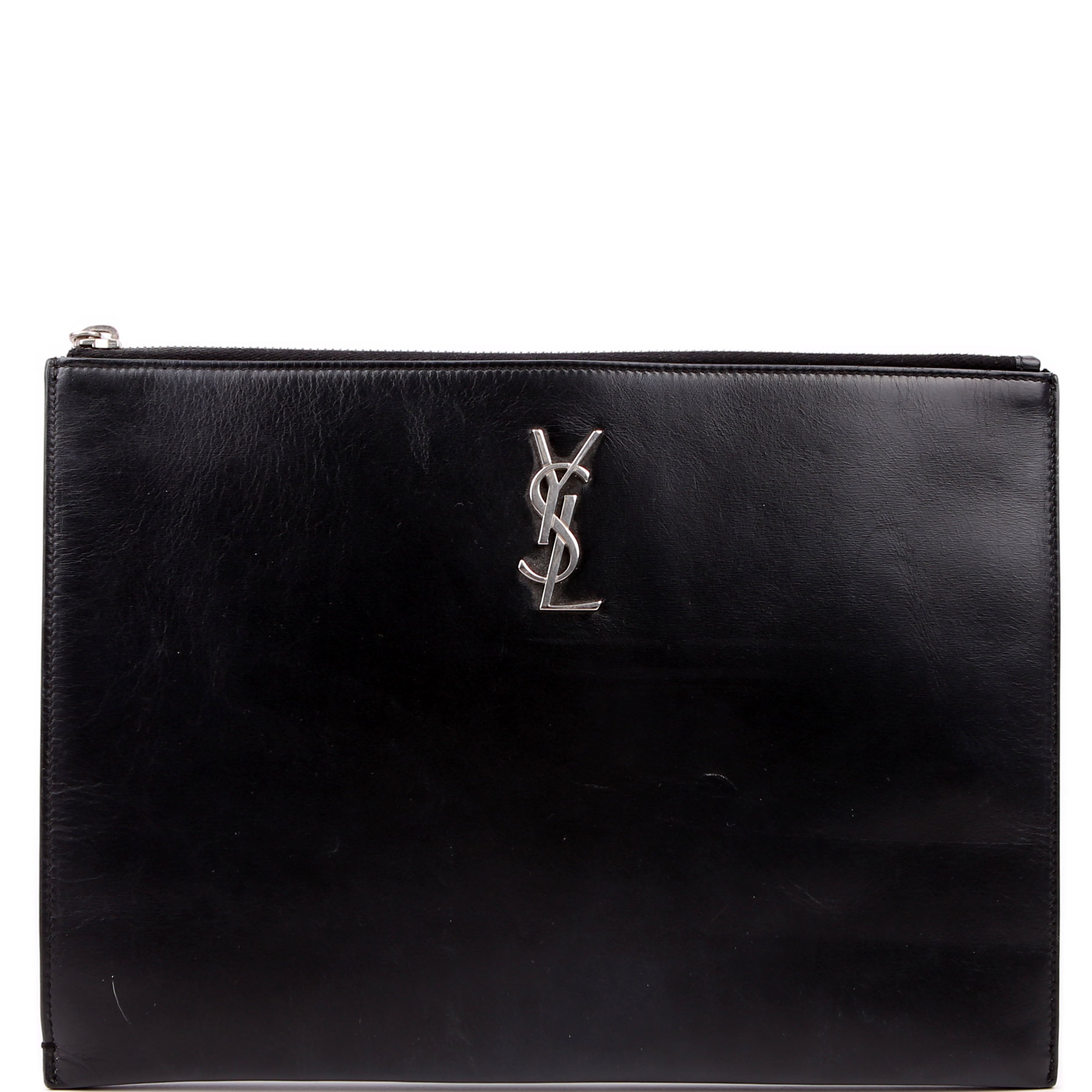 Saint Laurent Cassandre Smooth Leather Zippered Pouch Black