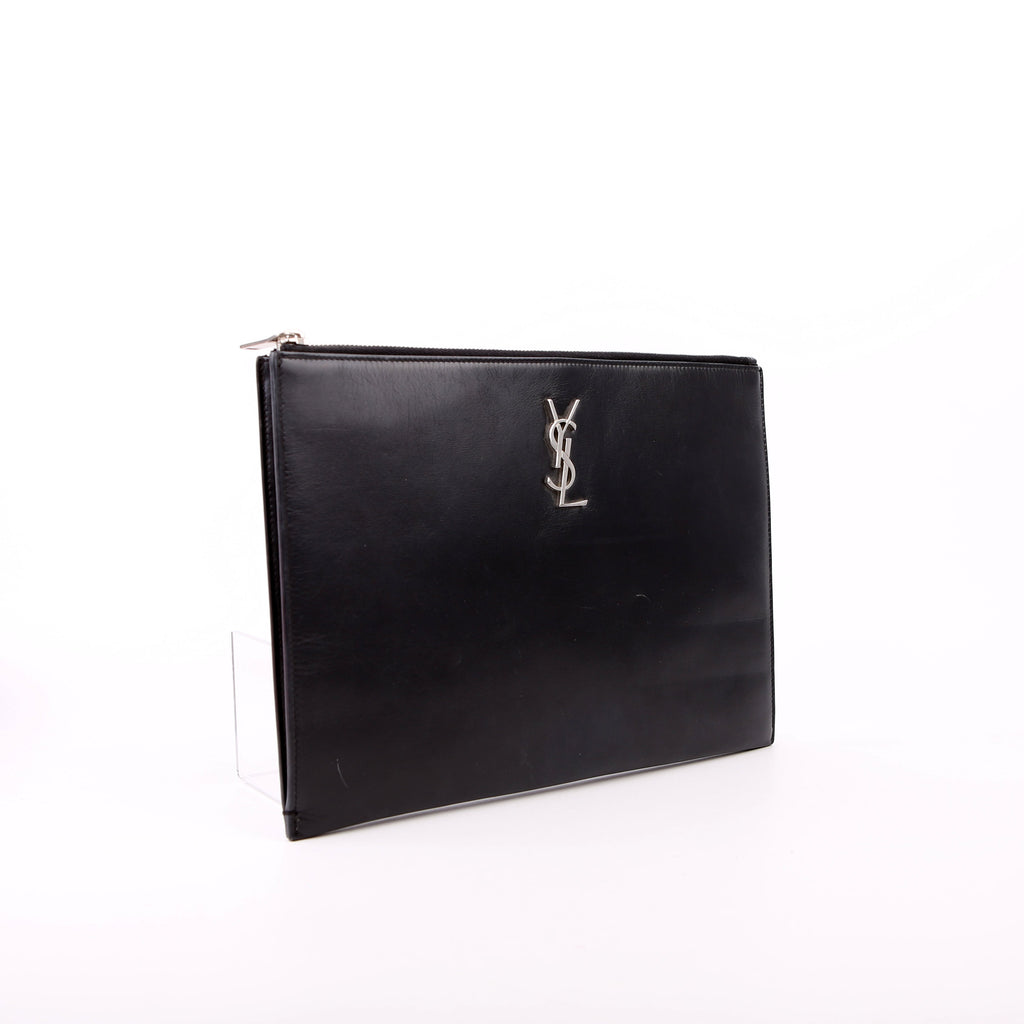 Saint Laurent Cassandre Smooth Leather Zippered Pouch Black