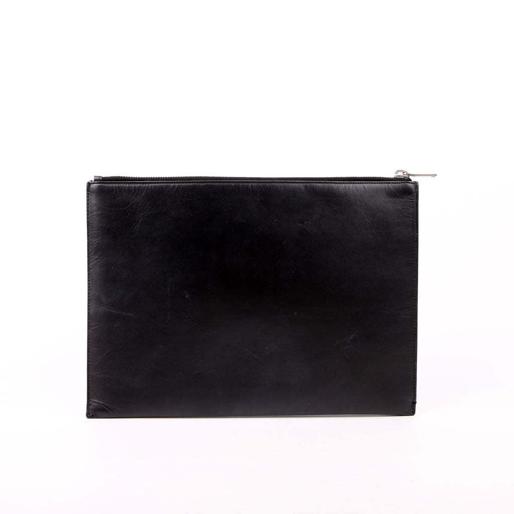 Saint Laurent Cassandre Smooth Leather Zippered Pouch Black
