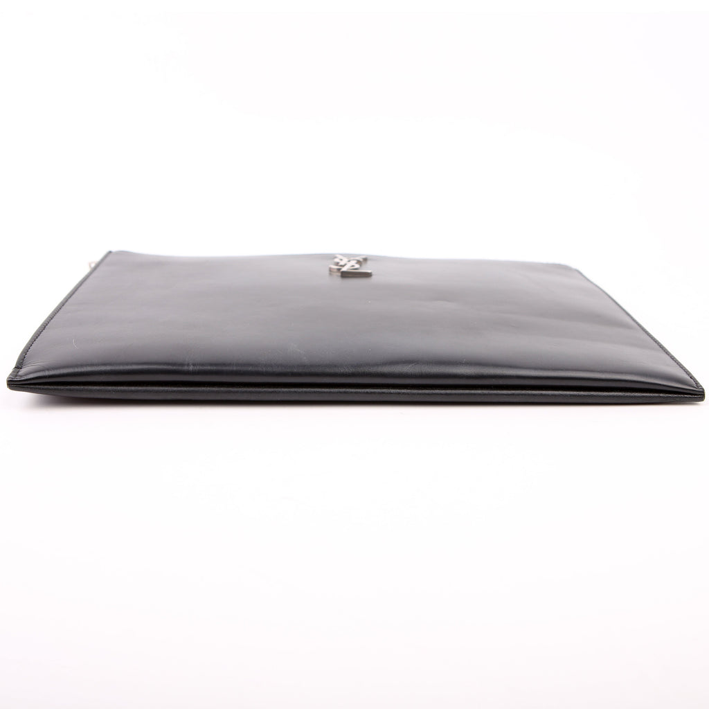 Saint Laurent Cassandre Smooth Leather Zippered Pouch Black