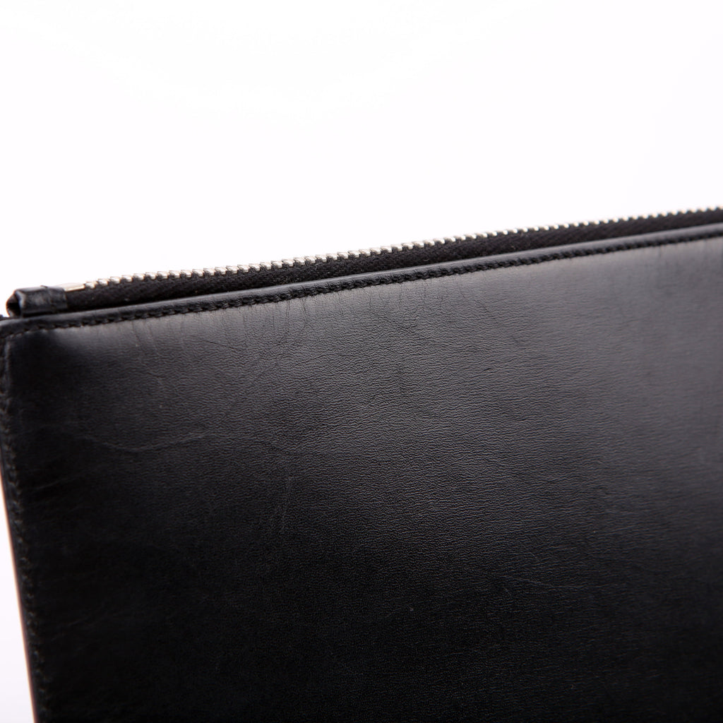 Saint Laurent Cassandre Smooth Leather Zippered Pouch Black